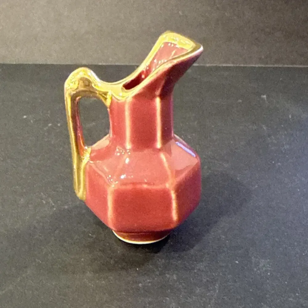 Vintage Set of 4 Mini Pottery Pitchers Colorful Gold Trim Studio Art Style